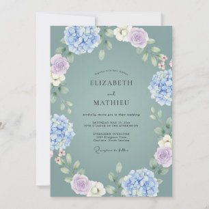 Invitation Mariage Hydrangea Ethéré de Vert Sauge