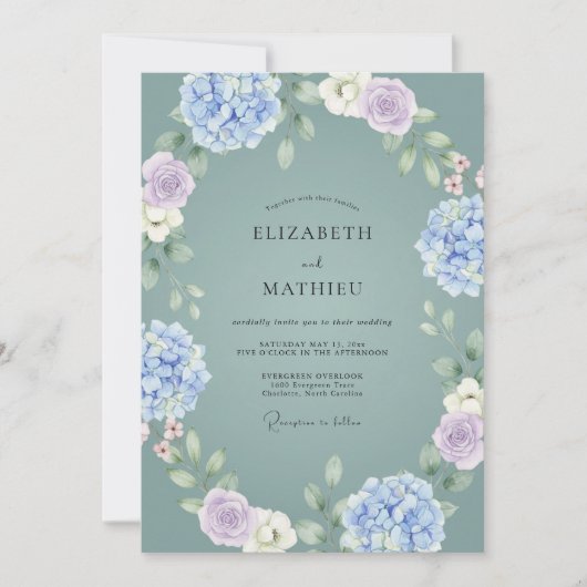 Invitation Mariage Hydrangea Ethéré de Vert Sauge (Devant)