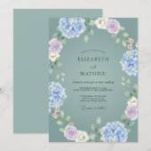Invitation Mariage Hydrangea Ethéré de Vert Sauge (Devant / Derrière)