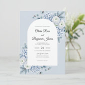 Invitation Mariage Hydrangea Eucalyptus Argent Glacé (Debout devant)