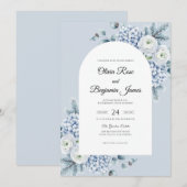 Invitation Mariage Hydrangea Eucalyptus Argent Glacé (Devant / Derrière)