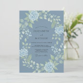 Invitation Mariage Hydrangea Eucalyptus Bleu Ardoise (Debout devant)