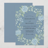 Invitation Mariage Hydrangea Eucalyptus Bleu Ardoise (Devant / Derrière)
