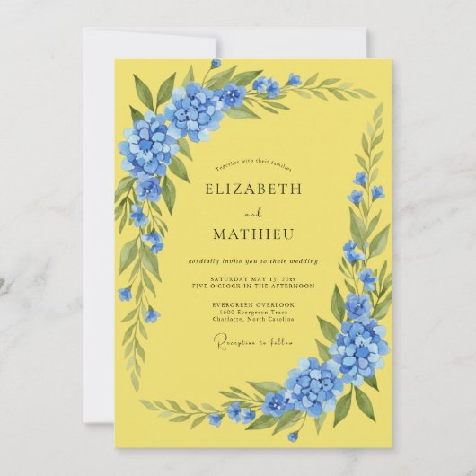 Invitation Mariage Hydrangea Eucalyptus Bleuet Citron (Devant)