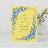 Invitation Mariage Hydrangea Eucalyptus Bleuet Citron (Debout devant)