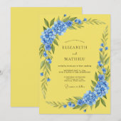 Invitation Mariage Hydrangea Eucalyptus Bleuet Citron (Devant / Derrière)