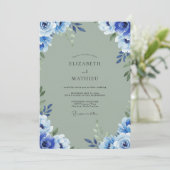 Invitation Mariage Hydrangea Eucalyptus Cobalt Olive (Debout devant)