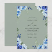Invitation Mariage Hydrangea Eucalyptus Cobalt Olive (Devant / Derrière)
