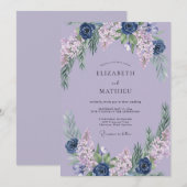 Invitation Mariage Hydrangea Eucalyptus Indigo Lavande (Devant / Derrière)