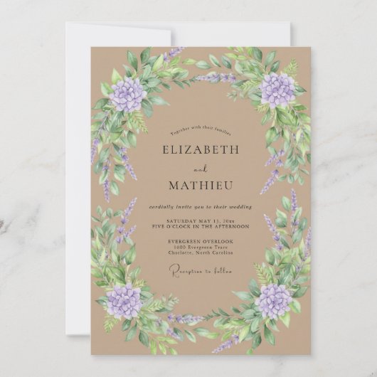 Invitation Mariage Hydrangea Eucalyptus Lavande Beige (Devant)
