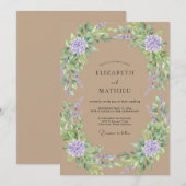 Invitation Mariage Hydrangea Eucalyptus Lavande Beige (Devant / Derrière)