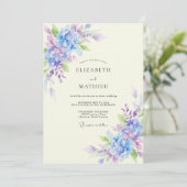 Invitation Mariage Hydrangea Eucalyptus Lavande Pérywinkle (Debout devant)