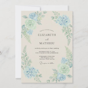 Invitation Mariage Hydrangea Eucalyptus Menthe Céruléen