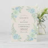 Invitation Mariage Hydrangea Eucalyptus Menthe Céruléen (Debout devant)