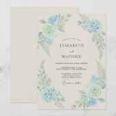 Invitation Mariage Hydrangea Eucalyptus Menthe Céruléen (Devant / Derrière)