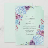 Invitation Mariage Hydrangea Eucalyptus Menthe Myosotis (Devant / Derrière)