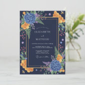 Invitation Mariage Hydrangea Eucalyptus Moutarde de Minuit (Debout devant)