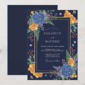 Invitation Mariage Hydrangea Eucalyptus Moutarde de Minuit (Devant / Derrière)
