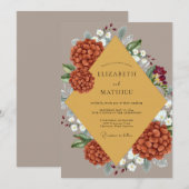 Invitation Mariage Hydrangea Eucalyptus Moutarde Rouille (Devant / Derrière)