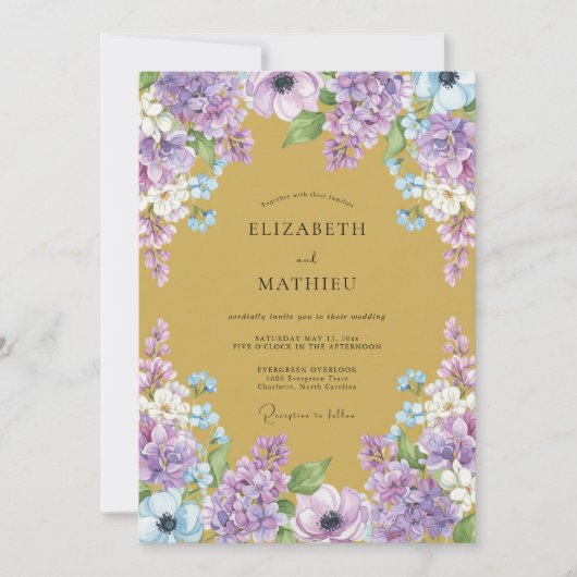Invitation Mariage Hydrangea Eucalyptus Or et Violet (Devant)