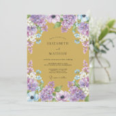 Invitation Mariage Hydrangea Eucalyptus Or et Violet (Debout devant)