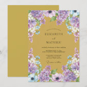 Invitation Mariage Hydrangea Eucalyptus Or et Violet (Devant / Derrière)