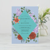 Invitation Mariage Hydrangea Eucalyptus Orange Pervenche (Debout devant)