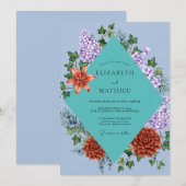 Invitation Mariage Hydrangea Eucalyptus Orange Pervenche (Devant / Derrière)