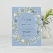 Invitation Mariage Hydrangea Eucalyptus Pervenche Acier (Debout devant)