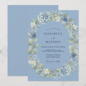 Invitation Mariage Hydrangea Eucalyptus Pervenche Acier (Devant / Derrière)
