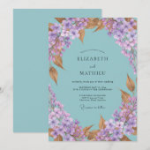 Invitation Mariage Hydrangea Eucalyptus Pervenche Aqua (Devant / Derrière)