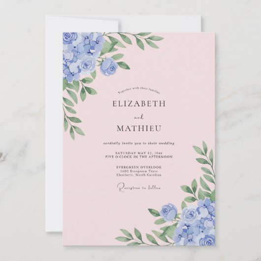 Invitation Mariage Hydrangea Eucalyptus Pervenche Fardée (Devant)