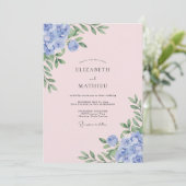 Invitation Mariage Hydrangea Eucalyptus Pervenche Fardée (Debout devant)