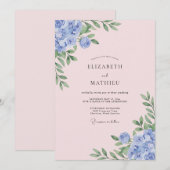 Invitation Mariage Hydrangea Eucalyptus Pervenche Fardée (Devant / Derrière)