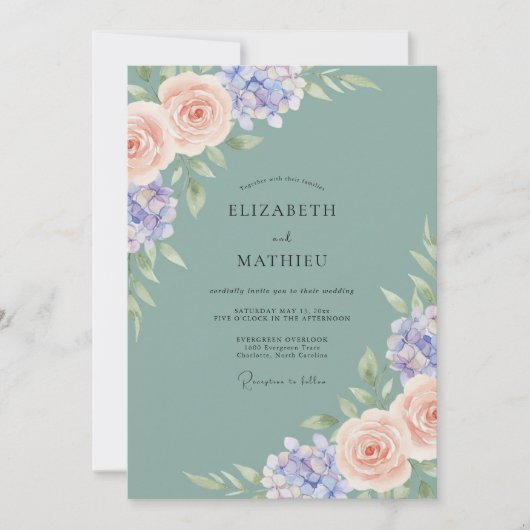 Invitation Mariage Hydrangea Eucalyptus Pervenche Mousse de M (Devant)