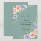 Invitation Mariage Hydrangea Eucalyptus Pervenche Mousse de M (Devant / Derrière)