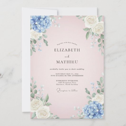 Invitation Mariage Hydrangea Eucalyptus Rose Pâle (Devant)