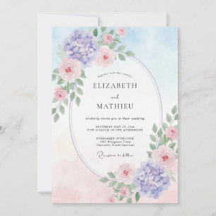Invitation Mariage Hydrangea Eucalyptus Rose Pervenche