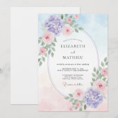 Invitation Mariage Hydrangea Eucalyptus Rose Pervenche (Devant / Derrière)