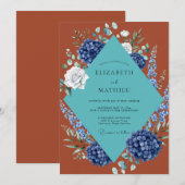 Invitation Mariage Hydrangea Eucalyptus Sarcelle Rouille (Devant / Derrière)