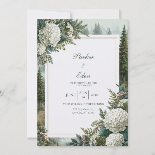 Invitation Mariage Hydrangea Forêt Brumeuse (Devant)