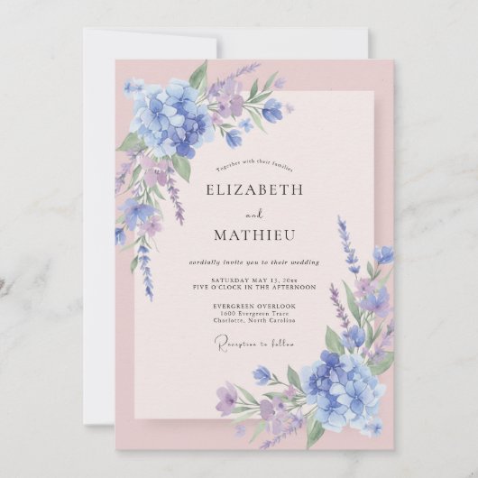 Invitation Mariage Hydrangea Lilas Eucalyptus Pervenche (Devant)