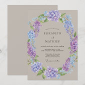 Invitation Mariage Hydrangea Lilas Pervenche Eucalyptus (Devant / Derrière)