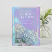 Invitation Mariage Hydrangea Linéaire Lavande Holographique (Debout devant)