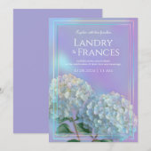 Invitation Mariage Hydrangea Linéaire Lavande Holographique (Devant / Derrière)