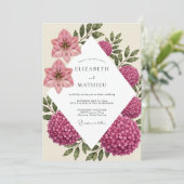 Invitation Mariage Hydrangea Lis Magenta (Debout devant)