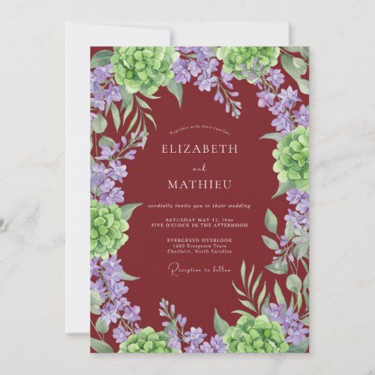 Invitation Mariage Hydrangea Luxuriant Bourgogne (Devant)