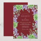 Invitation Mariage Hydrangea Luxuriant Bourgogne (Devant / Derrière)