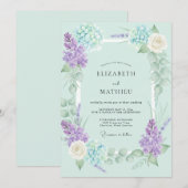 Invitation Mariage Hydrangea Mauve Pervenche Eucalyptus (Devant / Derrière)
