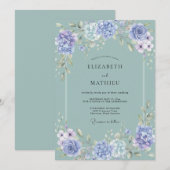Invitation Mariage Hydrangea Orné Vert Sauge (Devant / Derrière)